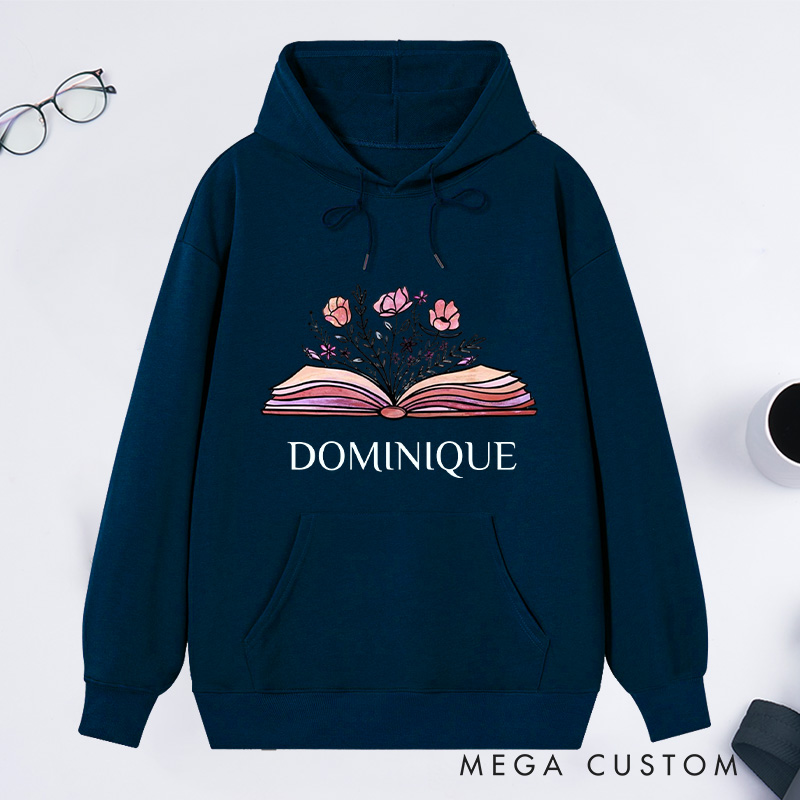 Personalized Flower Book Classic Hoodies Bookish Wildflower Hoodies Custom Book Lover Hoodies with Name Librarian Gift Reading Gift for Reader