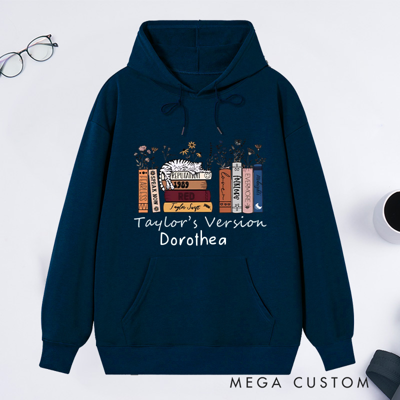 Personalized Book Flower and Cat Classic Hoodies Bookish Hoodies Custom Book Lover Hoodies with Name Librarian Gift Reading Gift for Reader