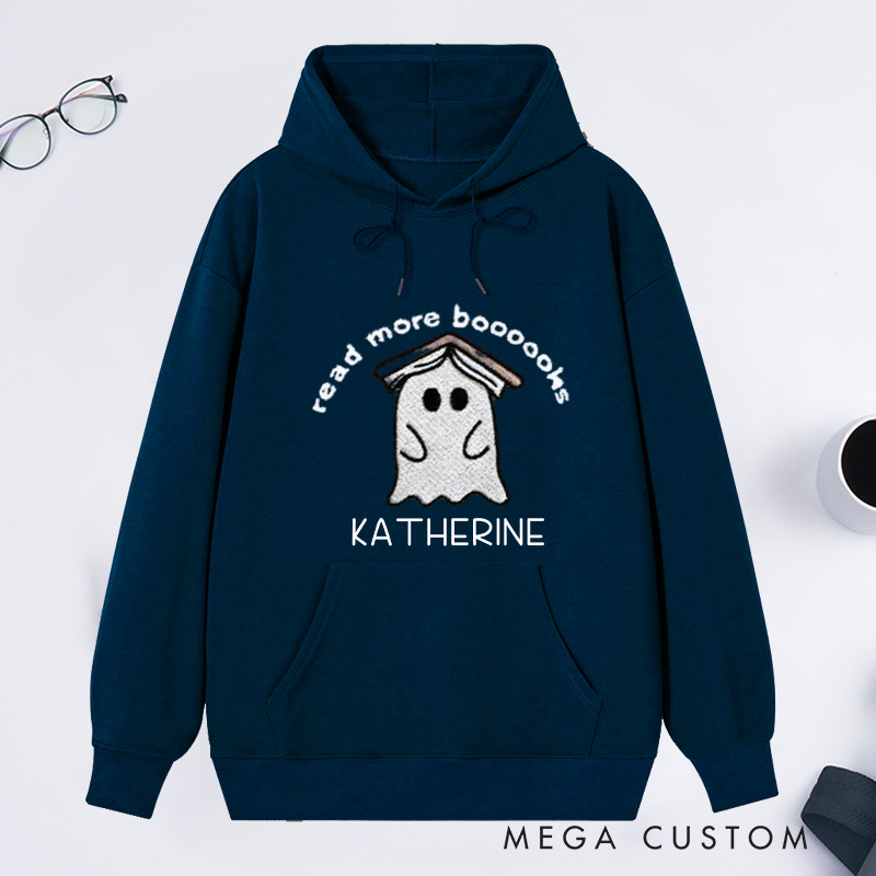 Personalized Ghost Book Classic Hoodies Fall Spooky Season Hoodies Custom Book Lover Hoodies with Name Librarian Gift Reader Gift Halloween Gift