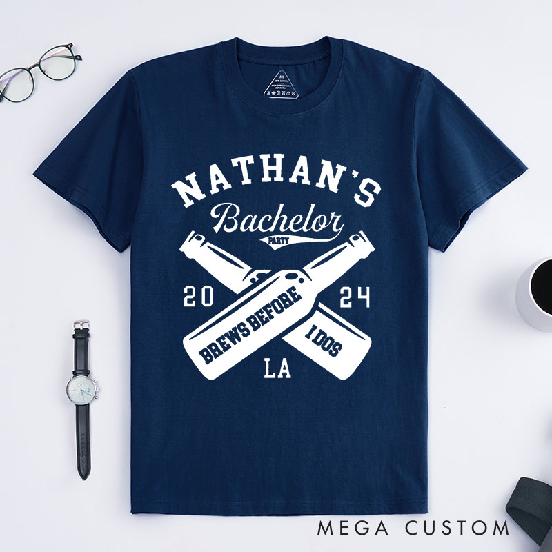 Personalized Brews Before I Do's Bachelor Party T-Shirt Wedding Beer Bottle Lover Shirt Groomsman Proposal T-Shirt for Best Man