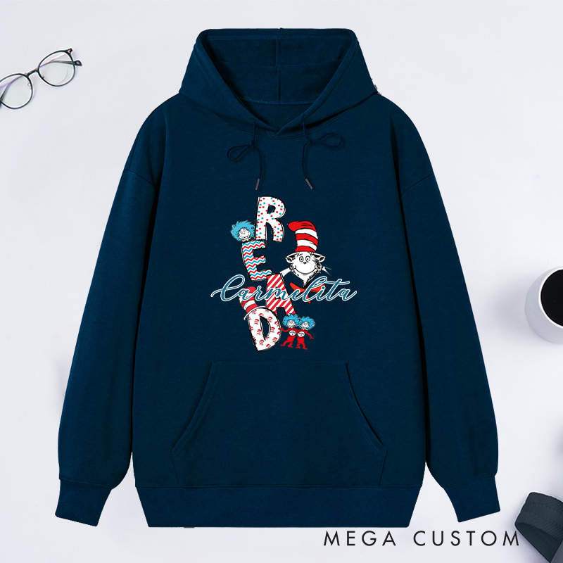 Personalized Trendy Read Classic Hoodies Read Across America Hoodies Custom Bookish Hoodies with Name Librarian Gift Book Lover Gift for Reader