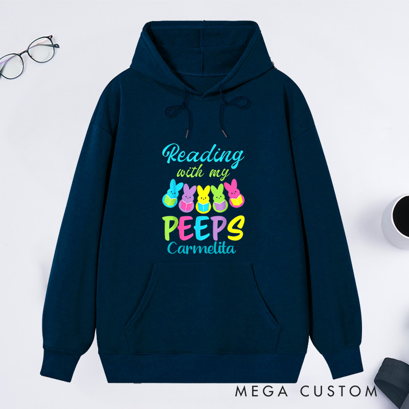 Personalized Reading With My Peeps Classic Hoodies Easter Bunny Hoodies Custom Bookish Hoodies with Name Librarian Gift Book Lover Gift Easter Gift