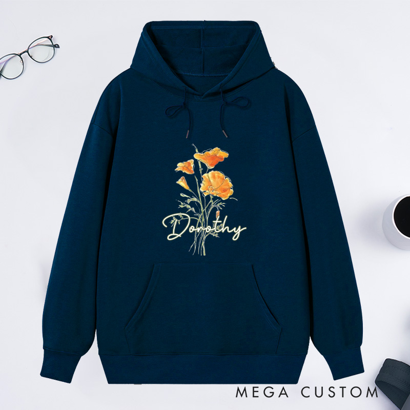 Personalized Golden Poppy Classic Hoodies Custom Flower Hoodies with Name Plant Lover Gift Gardening Lover Gift for Gardener Gift
