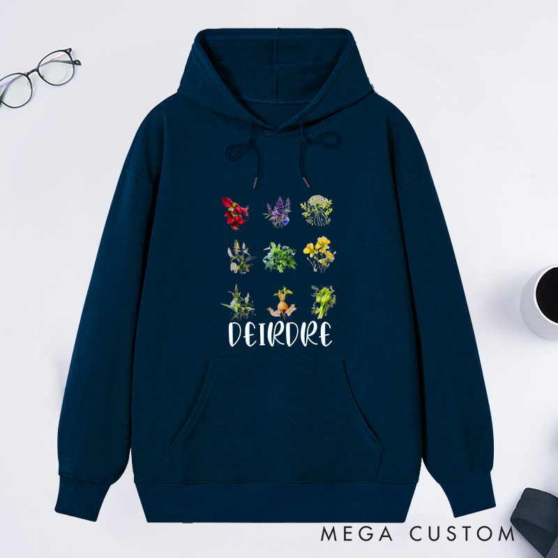 Personalized Women's Reproductive Health Herbs Hoodies Custom Hoodies with Name Plant Lover Gift Gardening Lover Gift for Gardener Gift