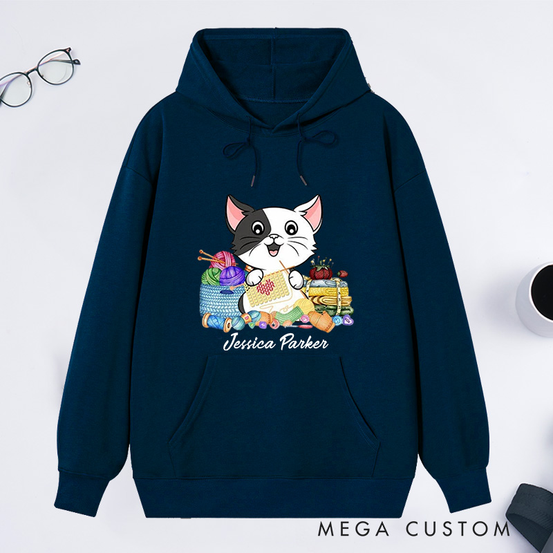 Personalized I Love Knitting And Cat Classic Hoodies Knit Gift Knitting Gift Knitter Gift Love To Knit Love Knitting Knit Lover