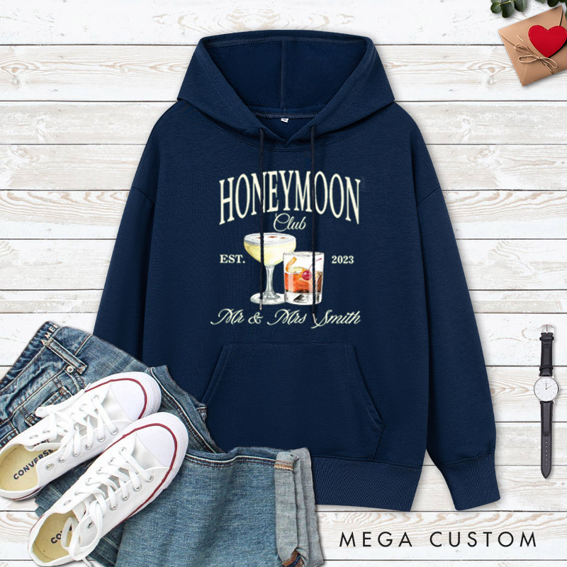 Personalized Old-fashioned Honeymoon Club with Cocktails Honeymoon Couple Hoodie