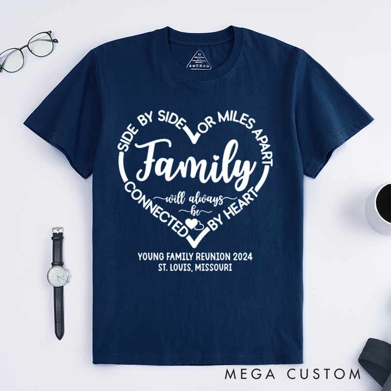 Personalized Family Reunion Side By Side Miles Apart Family Shirt With Custom Name Date and Destination Unisex T-shirt