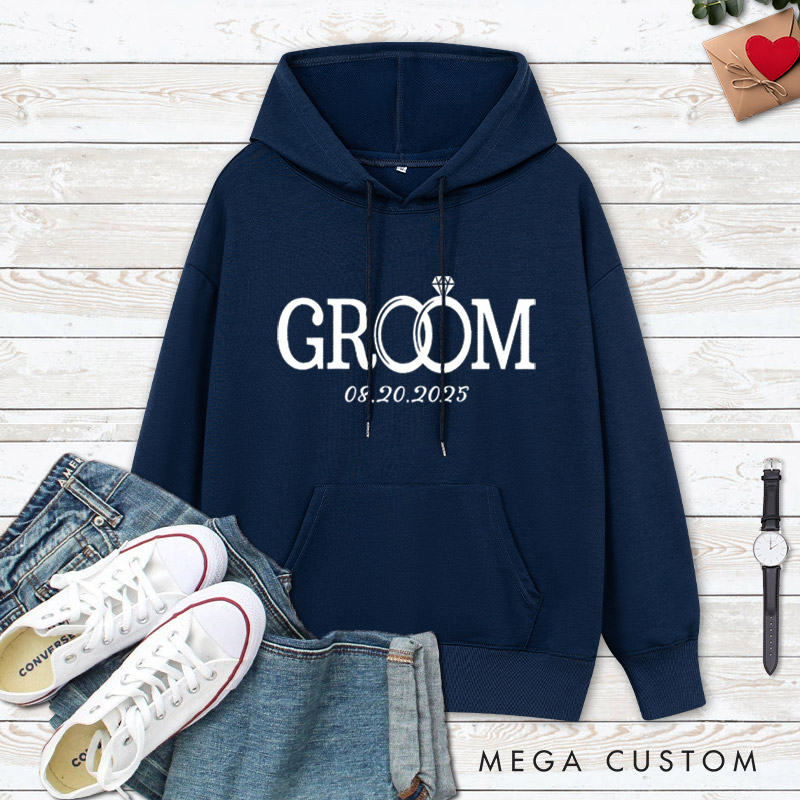 Personalized Elegant Bride and Groom with Rings Matching Wedding Couple Hoodie