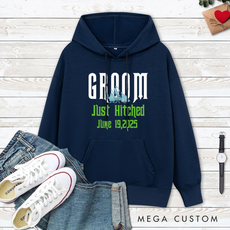 Personalized Playful Just Hitched Bride and Groom Wedding Couple Hoodie