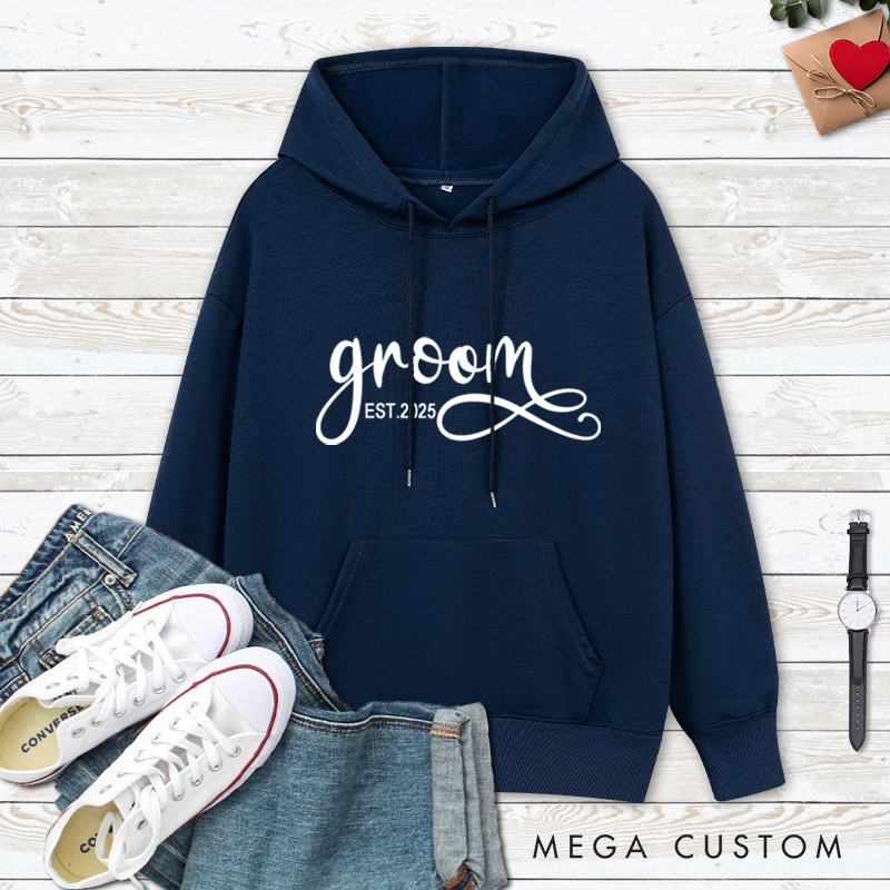 Personalized Elegant Bride and Groom with Year Matching Wedding Couple Hoodie