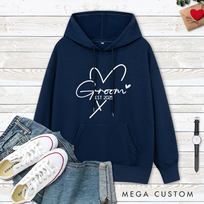Personalized Bride and Groom with Heart Wedding Couple Hoodie