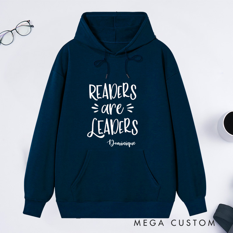 Personalized Readers are Leaders Classic Hoodies Custom Bookish Hoodies with Name Librarian Gift Book Lover Gift for Reader