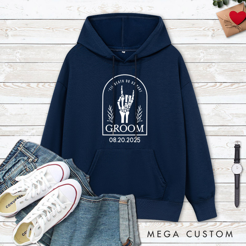 Personalized Skeleton Hand Gestures Garden Bride and Groom Matching Wedding Couple Hoodie