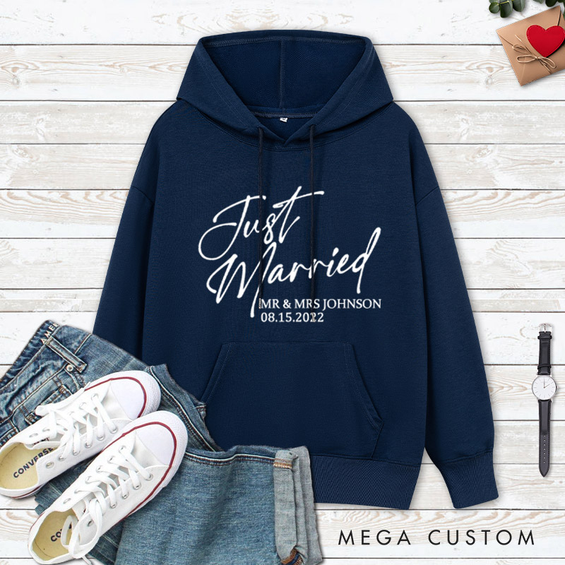 Personalized Modern Just Married Newlyweds Wedding Couple Hoodie