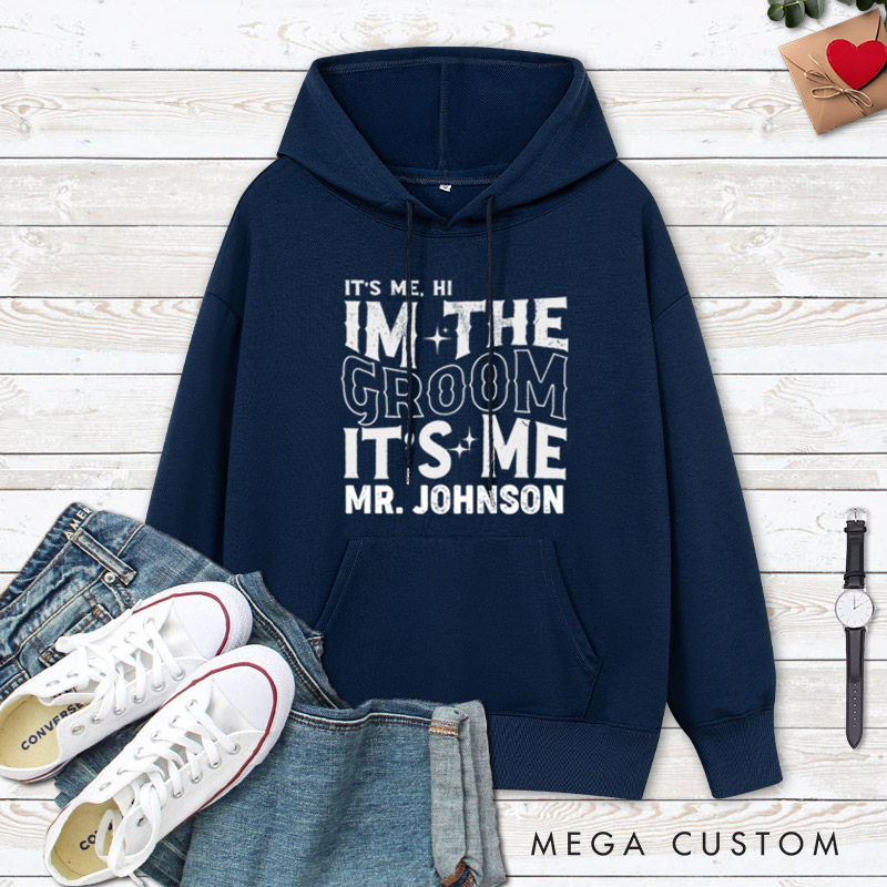 Personalized Modern Vintage It's Me Bride and Groom Matching Wedding Couple Hoodie