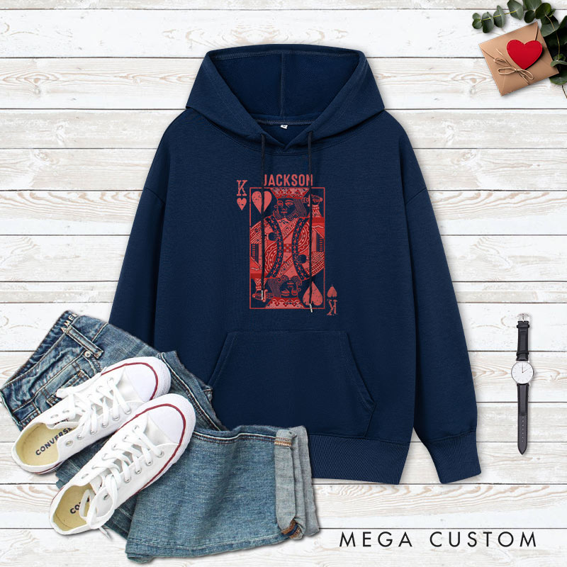 Personalized Couple King of Spades and Queen of Hearts Valentine's Day Hoodie Couple Sweatshirt for Boyfriend Girlfriend Husband Wife