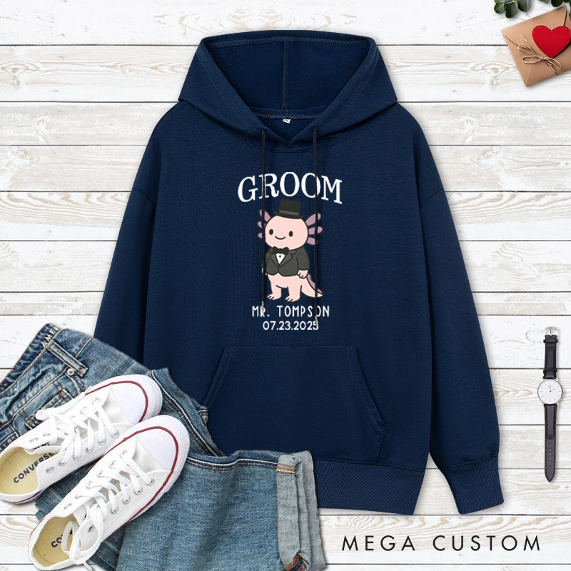 Personalized Cute Bride and Groom Axolotl Wedding Couple Hoodie