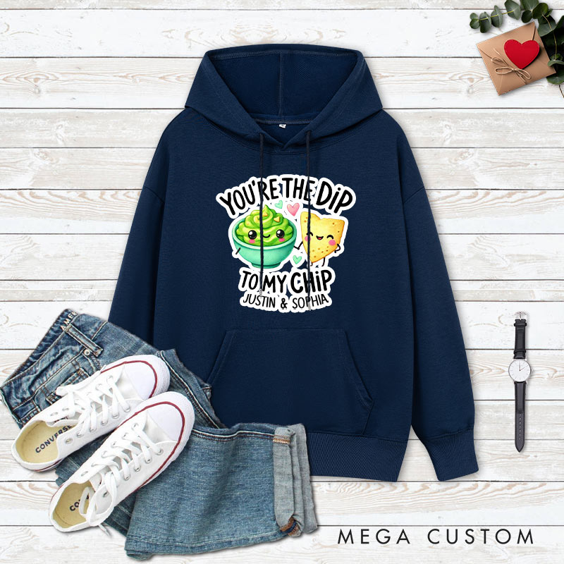 Personalized Couple You're the Dip to My Chip Valentine's Day Hoodie with Name Couple Sweatshirt for Boyfriend Girlfriend Husband Wife