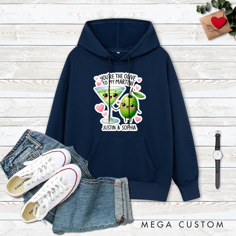 Personalized Couple You’re the Olive to My Martini Valentine's Day Hoodie with Name Couple Sweatshirt for Boyfriend Girlfriend Husband Wife