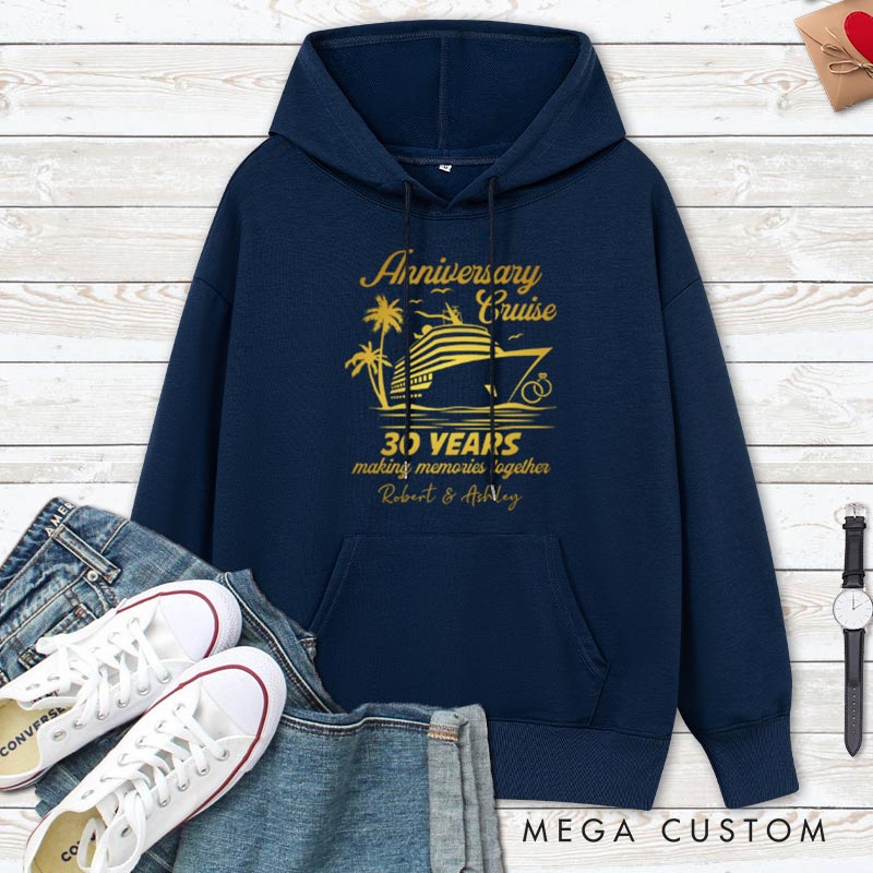 Personalized 30th Anniversary Cruise Hoodie Golden Couple 30 Years Anniversary Top Wear for Wife Husband Anniversary Outfit