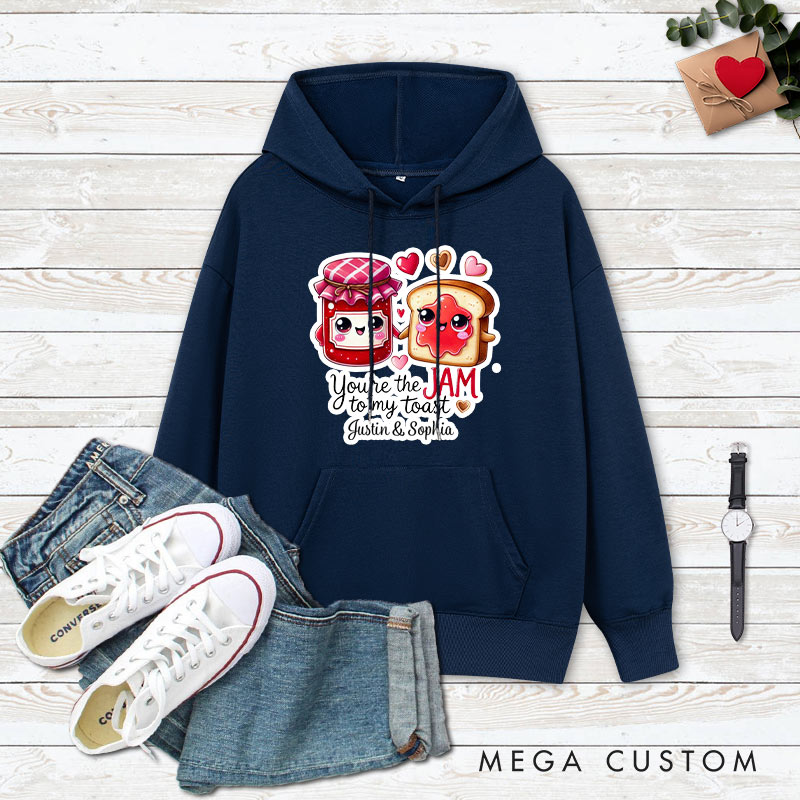 Personalized Couple You're the Jam to My Toast Valentine's Day Hoodie with Name Couple Sweatshirt for Boyfriend Girlfriend Husband Wife