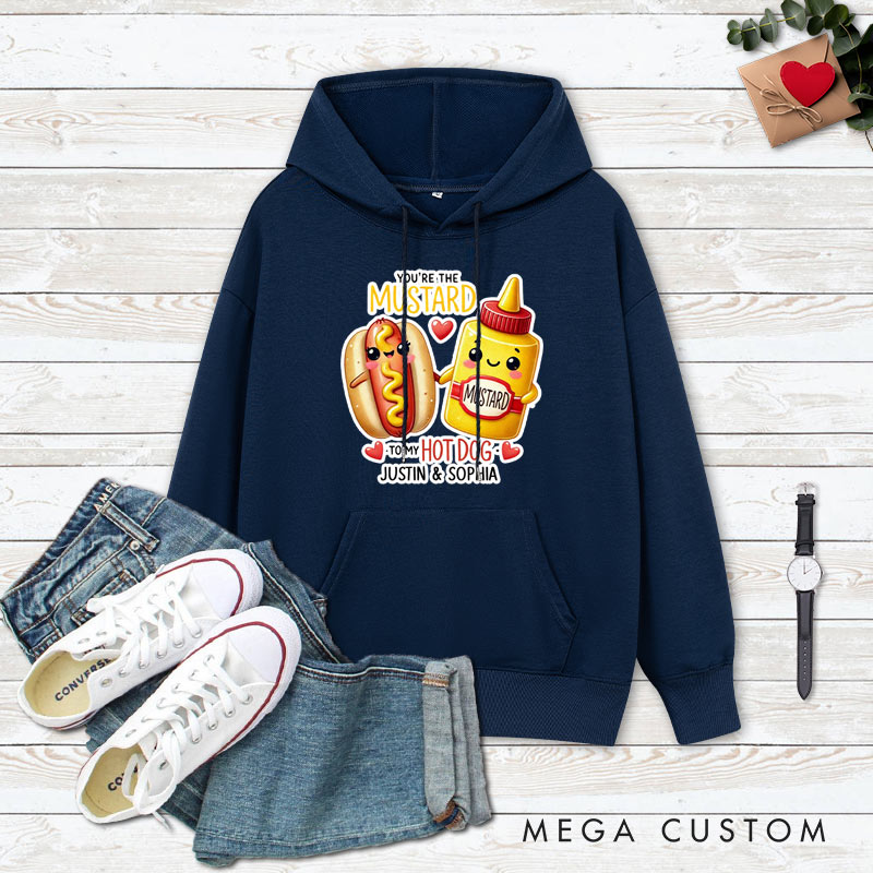 Personalized Couple You’re the Mustard to My Hot Dog Valentine's Day Hoodie with Name Couple Sweatshirt for Boyfriend Girlfriend Husband Wife