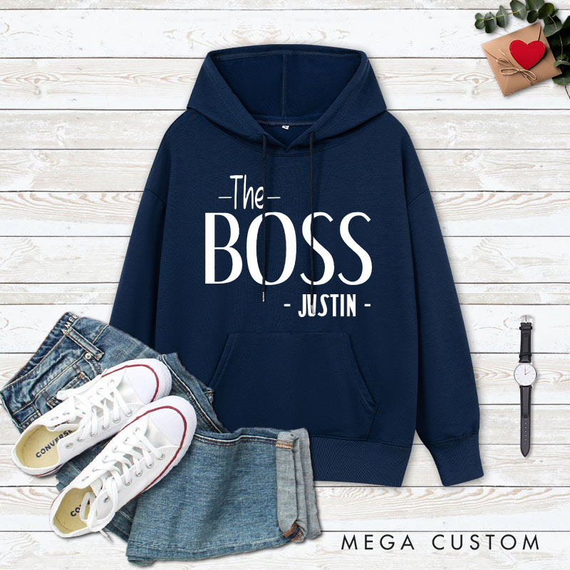 Personalized Couple The Boss and The Real Boss Valentine's Day Hoodie with Name Couple Sweatshirt for Boyfriend Girlfriend Husband Wife