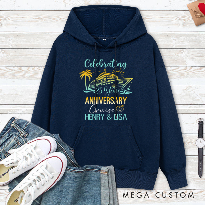 Personalized 25th Anniversary Cruise Hoodie Couple Cruise 25 Years Anniversary Top Wear for Wife Husband Anniversary Outfit