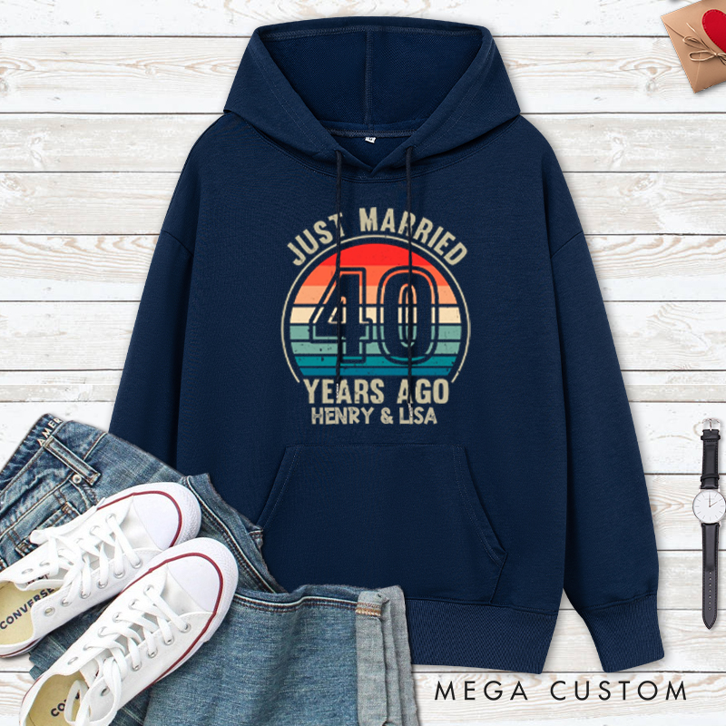 Personalized Just Married 40 Years Ago Anniversary Hoodie Couple 40 Years Anniversary Top Wear 40th Anniversary Outfit for Wife Husband