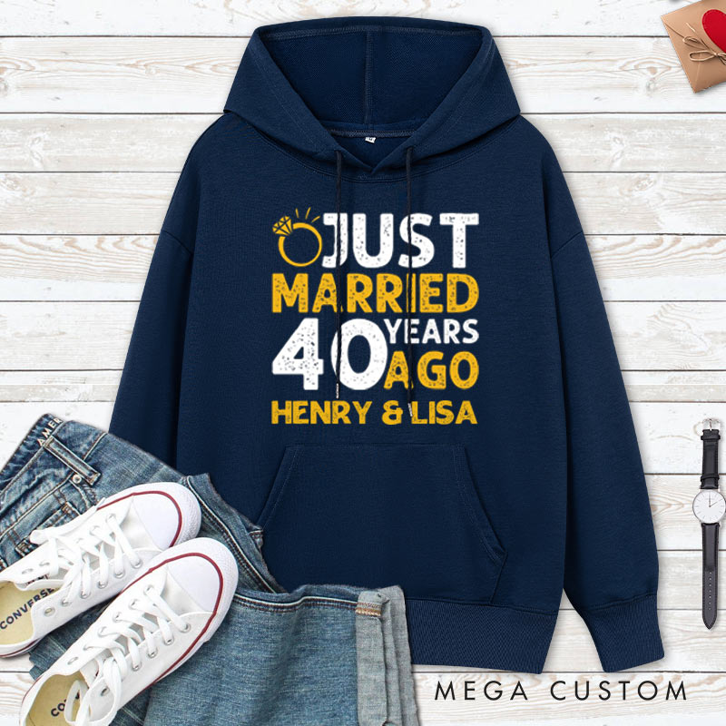 Personalized Just Married 40 Years Ago Hoodie Couple 40th Anniversary Outfit for Her Him Anniversary Hoodie for Wife Husband