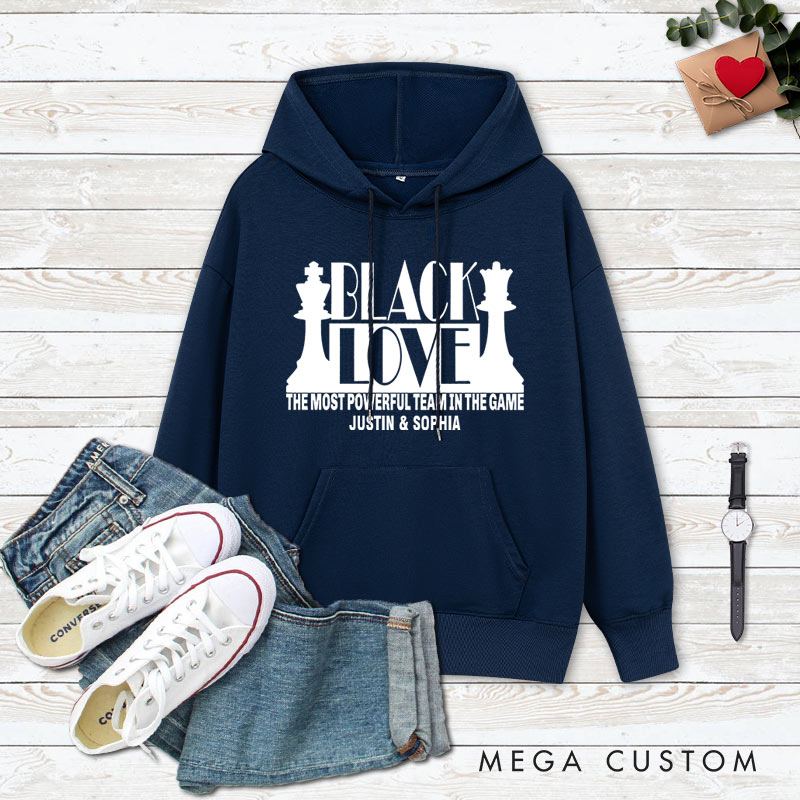 Personalized Couple Black Love The Most Powerful Team in the Game Hoodie Couple Valentine's Day Sweatshirt for Boyfriend Girlfriend Husband Wife
