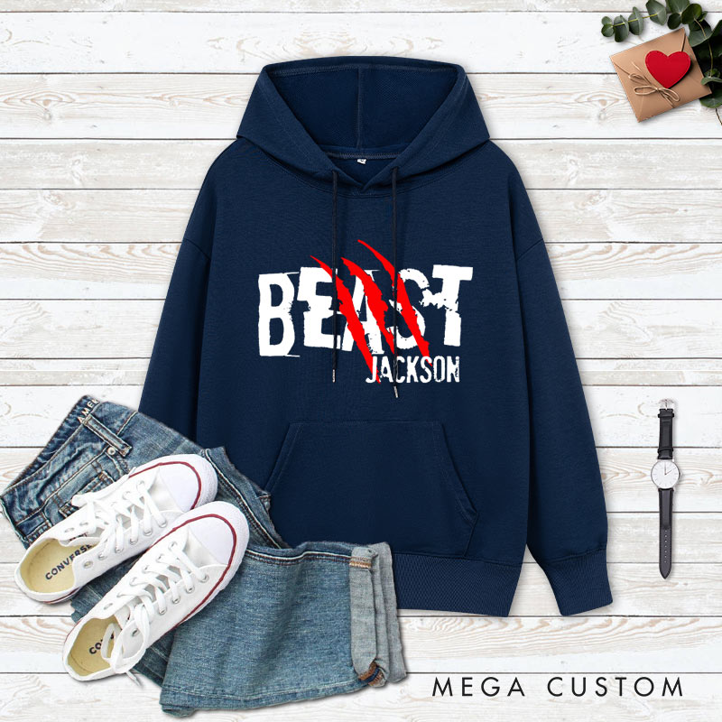 Personalized Couple Beast with Claw and Beauty with Kiss Hoodie Couple Valentine's Day Sweatshirt for Boyfriend Girlfriend Husband Wife
