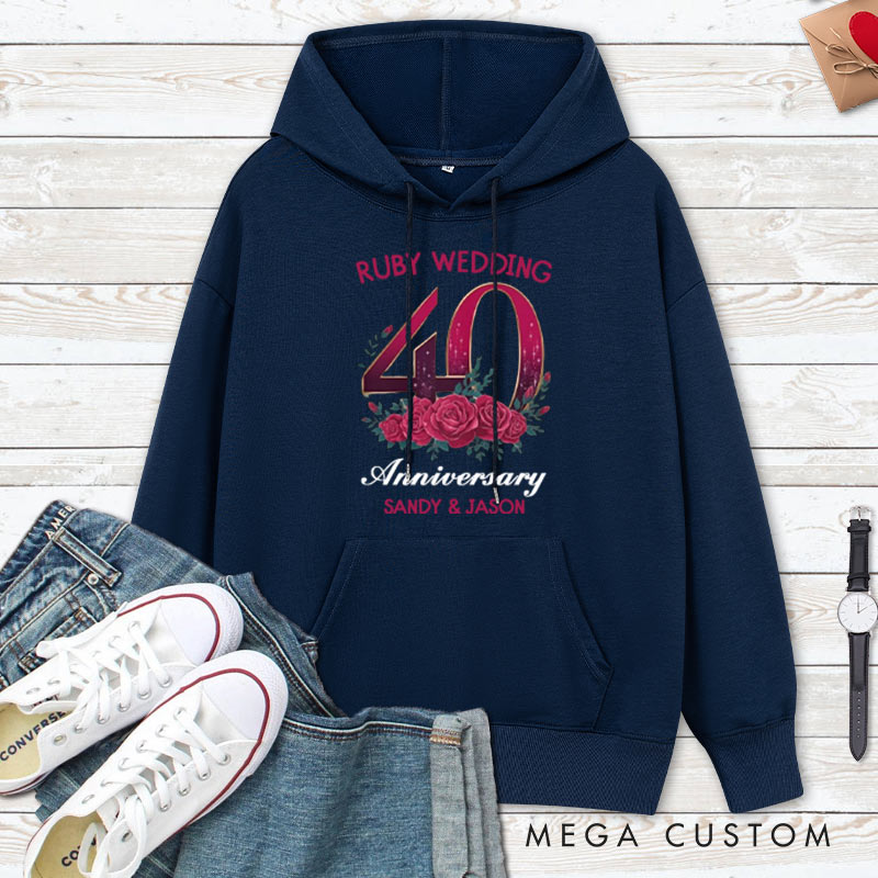 Personalized Ruby Wedding 40th Anniversary Hoodie 40 Years Anniversary Wedding Outfit for Her Him Anniversary Hoodie for Wife Husband