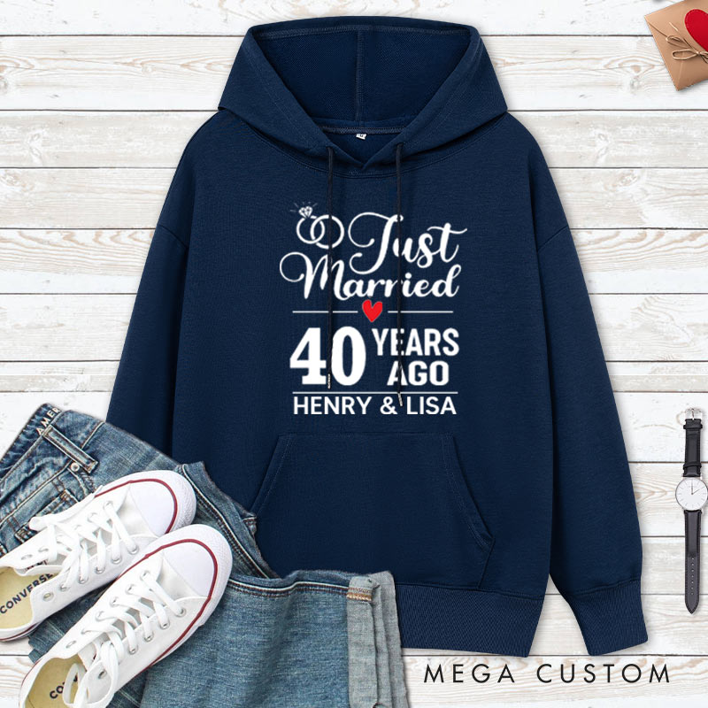 Personalized Just Married 40 Years Ago Anniversary Hoodie 40th Anniversary Wedding Outfit for Couple Anniversary Hoodie for Wife Husband