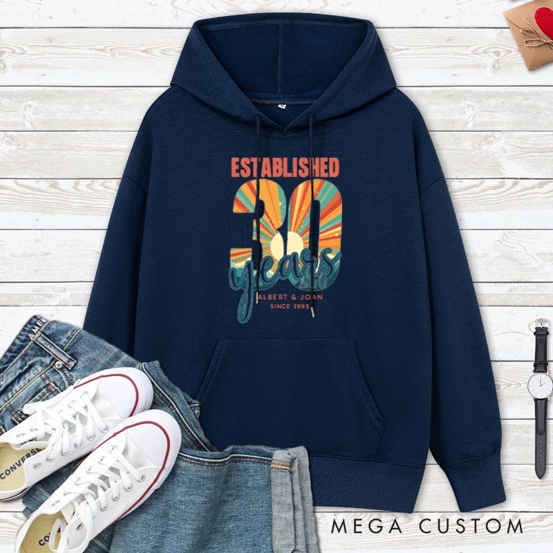 Personalized Established 30 Years Anniversary Hoodie Vintage 30th Anniversary Hoodie for Couple Retro Anniversary Outfit for Wife Husband