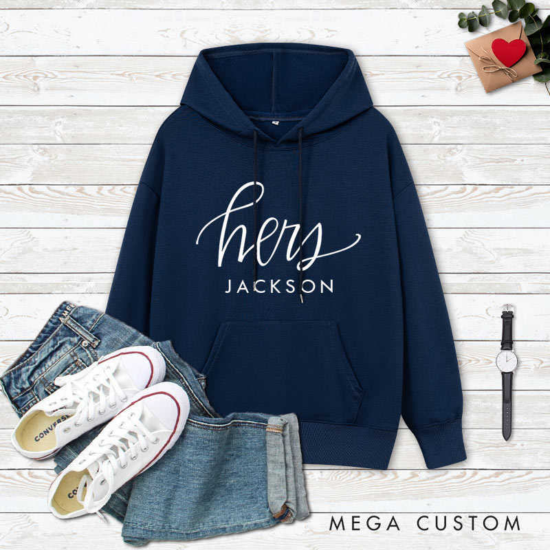 Personalized Couple Hers and His Hoodie with Name Couple Valentine's Day Sweatshirt for Boyfriend Girlfriend Husband Wife