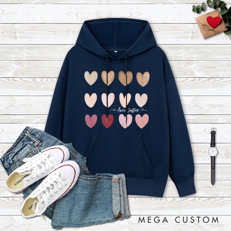 Personalized Couple Gradient of Heart Hoodie with Name Couple Valentine's Day Sweatshirt for Boyfriend Girlfriend Husband Wife