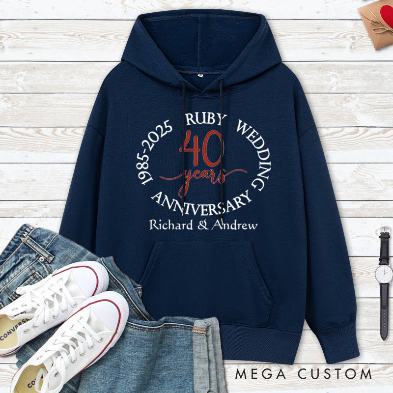 Personalized Ruby Wedding 40th Anniversary Hoodie Couple 40th Anniversary Hoodie for Couple 40 Years Anniversary Outfit for Wife Husband