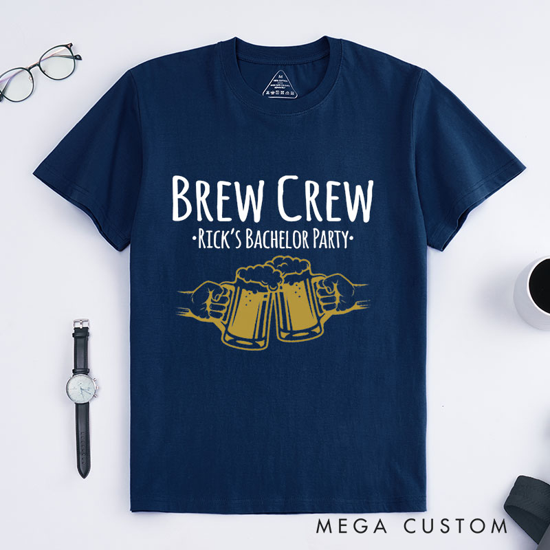 Personalized "Brew Crew" Bachelor Party T-Shirt Groomsman Cheers with Beer Mugs Shirts Groomsman Wedding Proposal T-Shirt for Best Man Usher