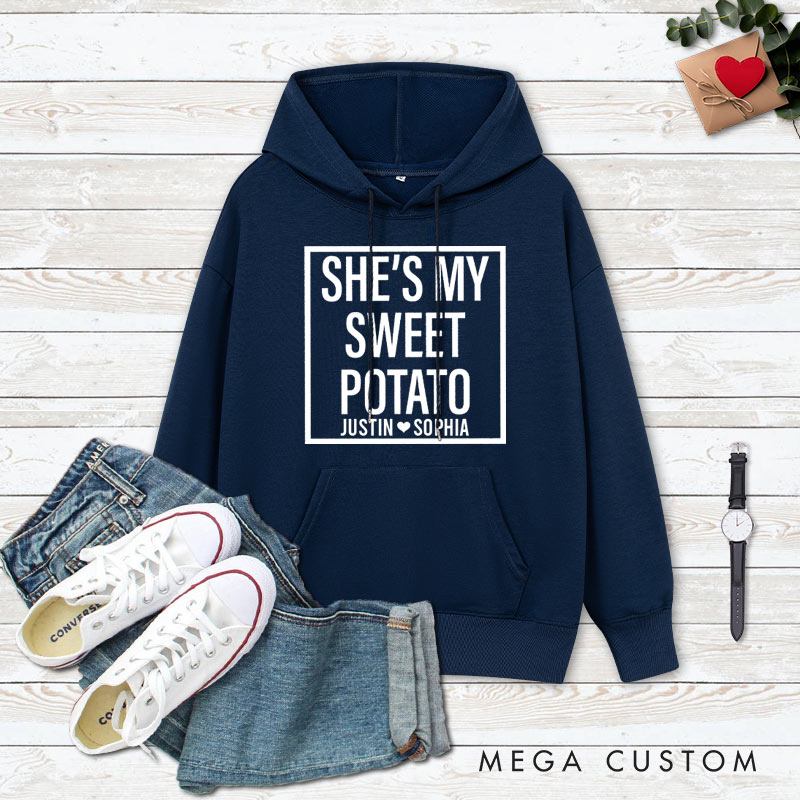 Personalized Couple Minimalist She's My Sweet Potato and I Yam Hoodie Couple Thanksgiving Sweatshirt for Boyfriend Girlfriend Husband Wife
