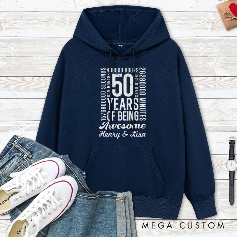 Personalized 50 Years of Being Awesome Anniversary Hoodie Husband Wife 50th Anniversary Outfit Couple Hoodie For Her Him