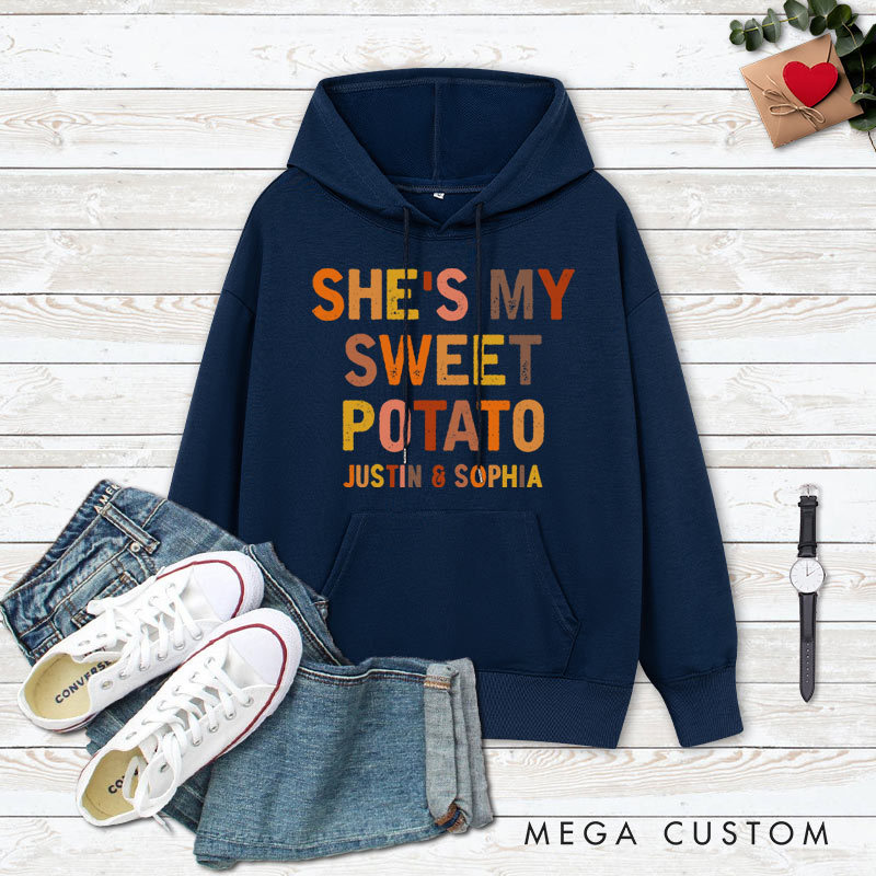 Personalized Couple Retro She's My Sweet Potato and I Yam Hoodie Couple Thanksgiving Sweatshirt for Boyfriend Girlfriend Husband Wife
