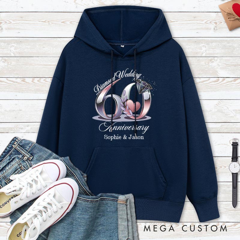 Personalized 60th Diamond Wedding Anniversary Hoodie Husband Wife 60th Anniversary Outfit for Her Him Couple Diamond Wedding Anniversary Hoodie