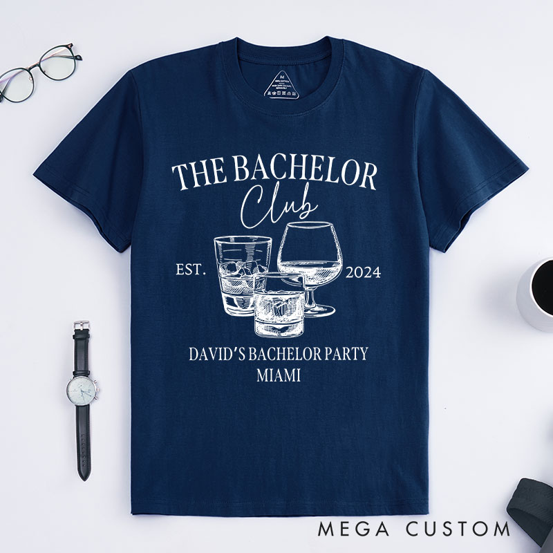 Personalized Groom Bachelor Club T-Shirt Wedding Party Favors T-Shirt Groomsman Whiskey & Cognac Glass Shirts for Groom Best Man Usher