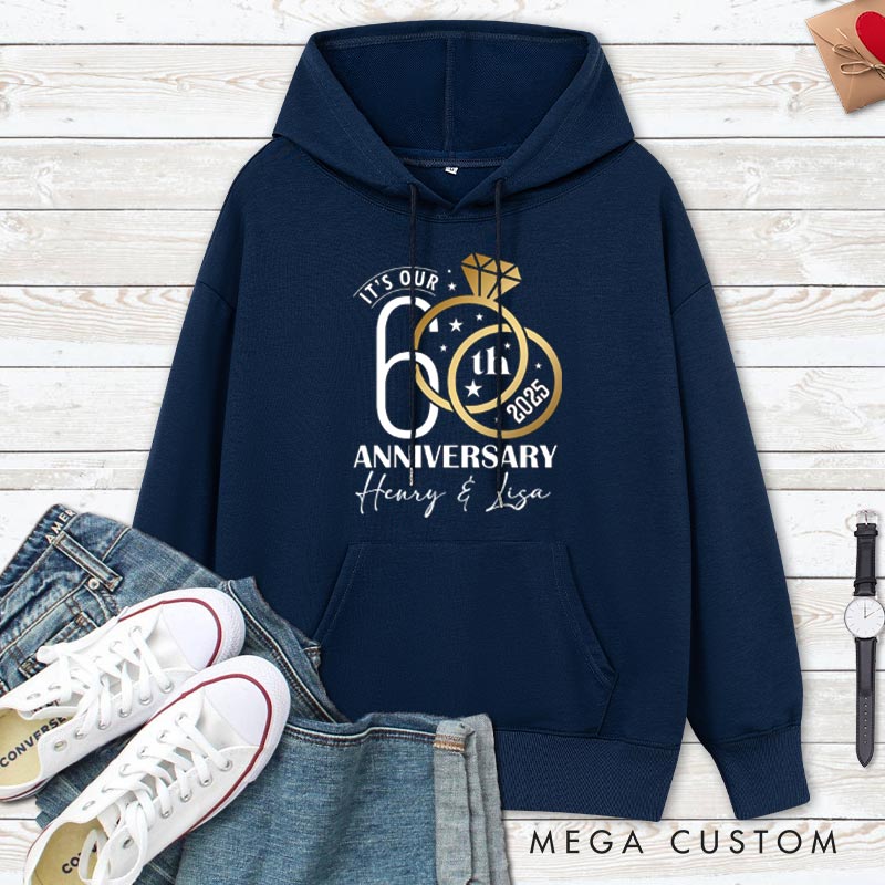 Personalized 60th Anniversary Diamond Ring Hoodie Husband Wife 60th Anniversary Outfit Couple Diamond Wedding Hoodie for Her Him