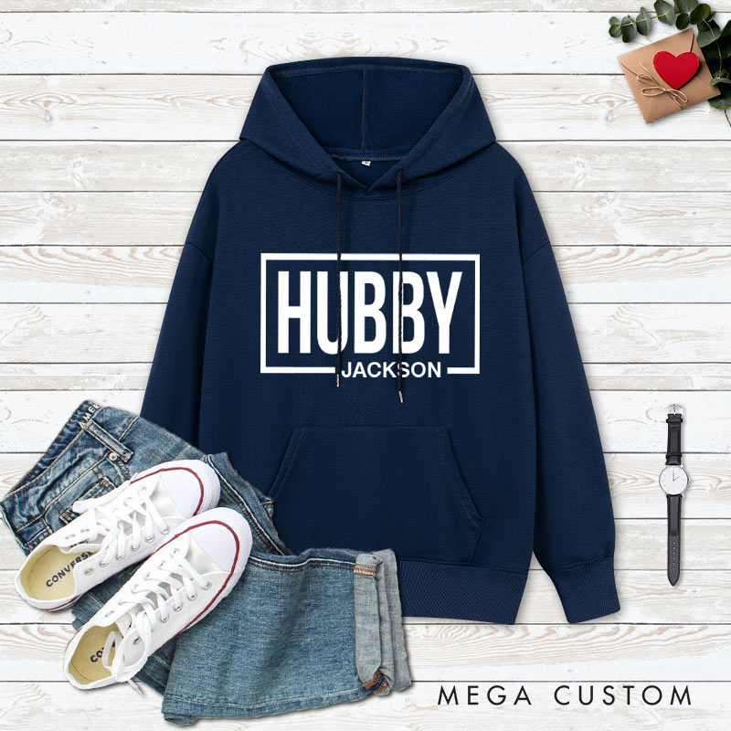 Personalized Couple Hubby and Wifey Matching Hoodie with Name Couple Valentine's Day Sweatshirt for Husband Wife Hubby Wifey