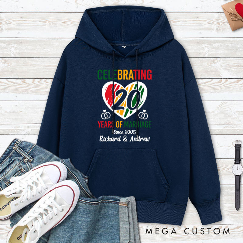 Personalized Celebrating 20 Years of Marriage Hoodie Couple 20th Anniversary Outfit for Husband Wife Men Women Hoodie