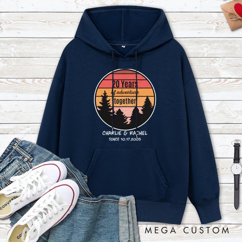 Personalized 20 Years of Adventure Together Hoodie Couple 20th Anniversary Outfit for Husband Wife Causal Hoodie for Her Him