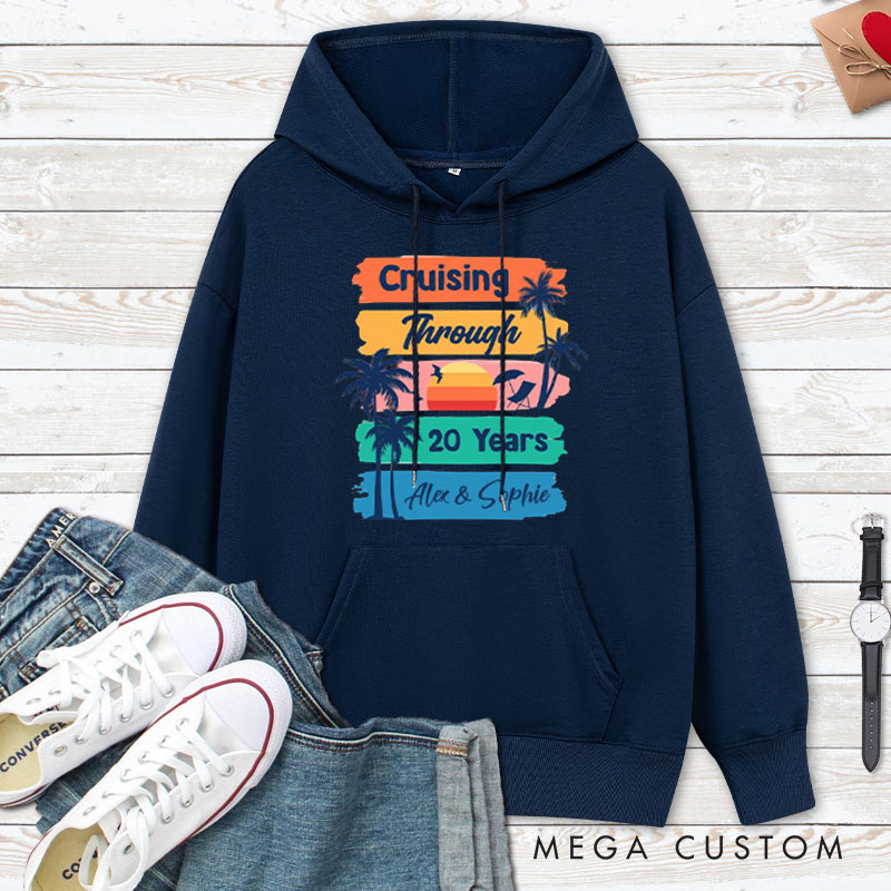 Personalized Cruising Through 20 Years Anniversary Hoodie Husband Wife Causal Beach Trip Hoodie Couple 20th Anniversary Outfit for Her Him