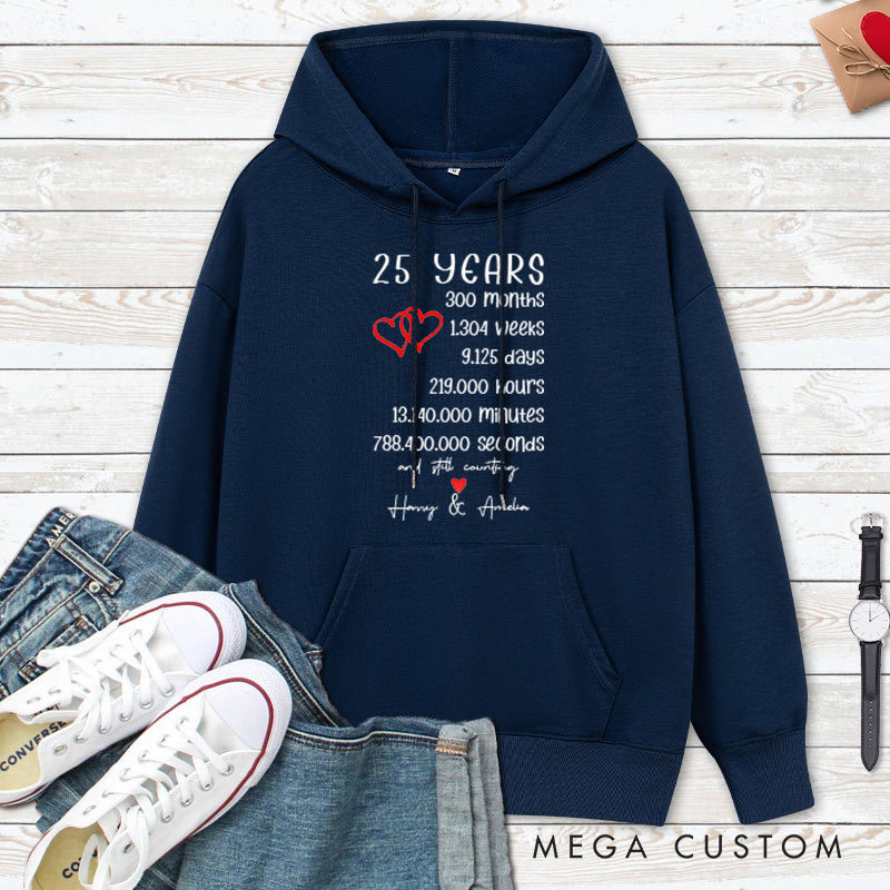 Personalized 25 Years of Love Anniversary Hoodie Couple 25th Anniversary Marriage Milestone Hoodie Wife Husband Wedding Milestone Hoodie